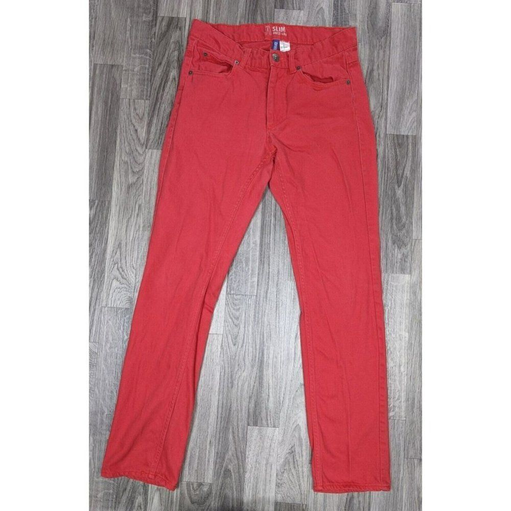 Divided By H&M Womens Size 28 Slim Low Waist Pockets Red Denim‎ Jeans